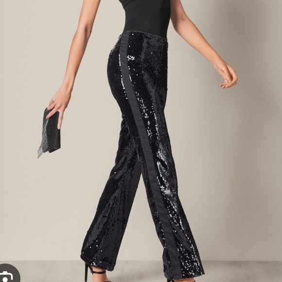 VENUS Pants - VENUS Black Wide leg Sequin Party Pants VENUS